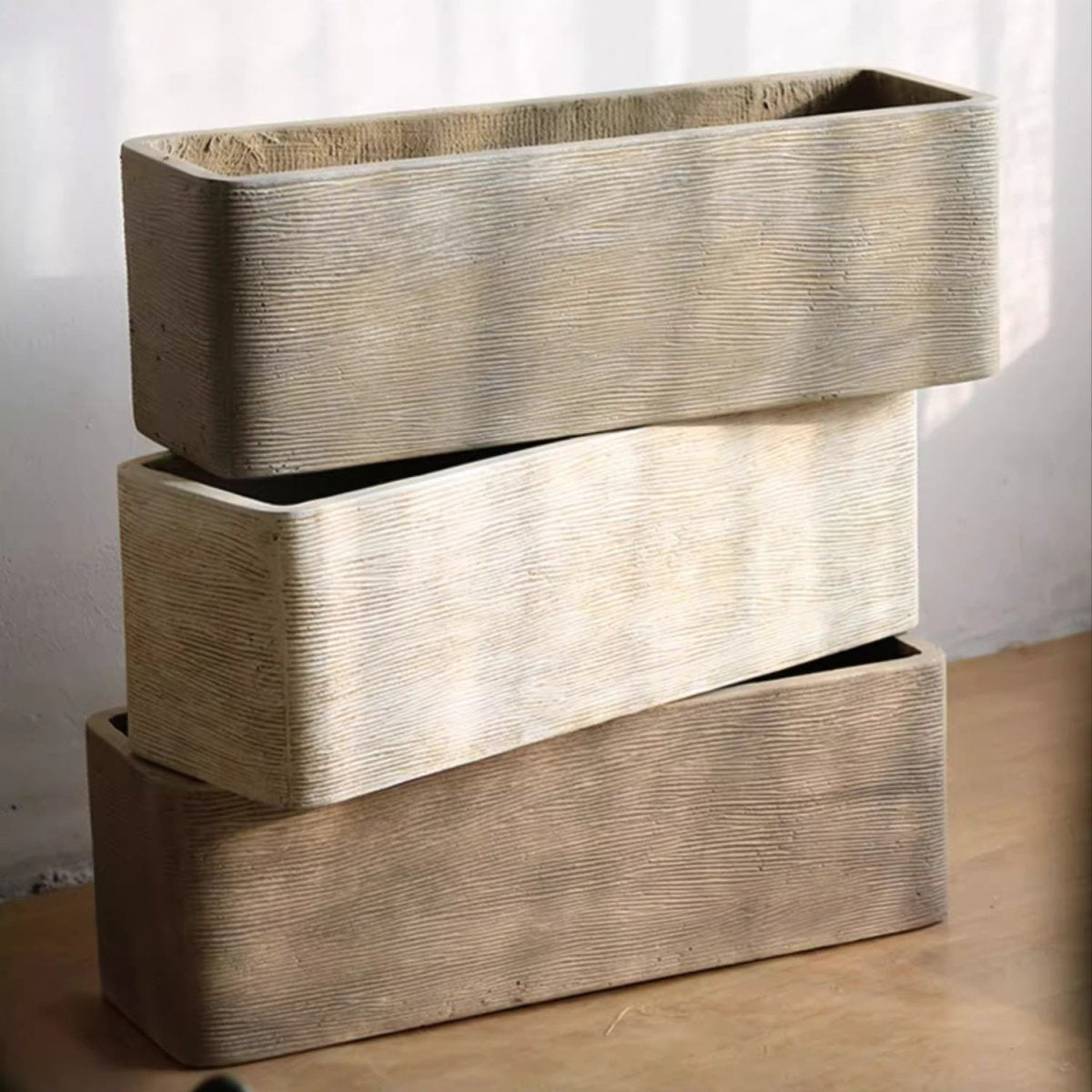 Modern Rectangular Textured Planter - -