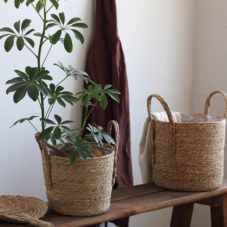Handwoven Seagrass Basket for Plants - -