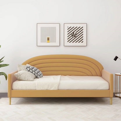 Twin size Mid-Century Modern Yellow Velvet Upholstered Daybed - - Bedroom > Bed Frames > Daybeds