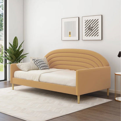 Twin size Mid-Century Modern Yellow Velvet Upholstered Daybed - - Bedroom > Bed Frames > Daybeds