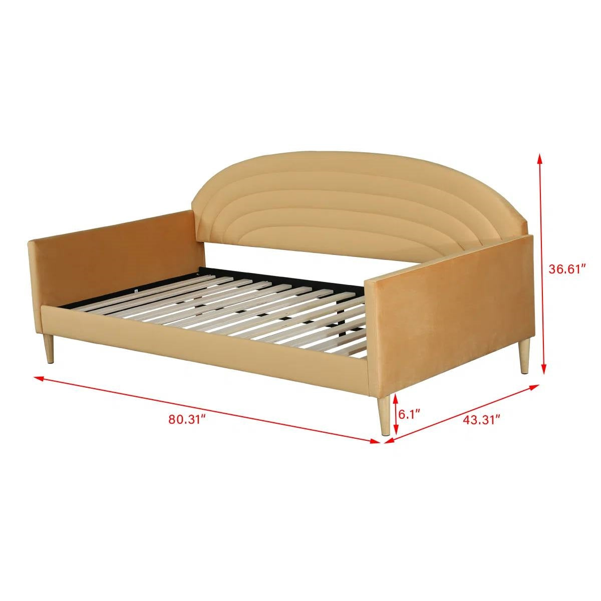 Twin size Mid-Century Modern Yellow Velvet Upholstered Daybed - - Bedroom > Bed Frames > Daybeds
