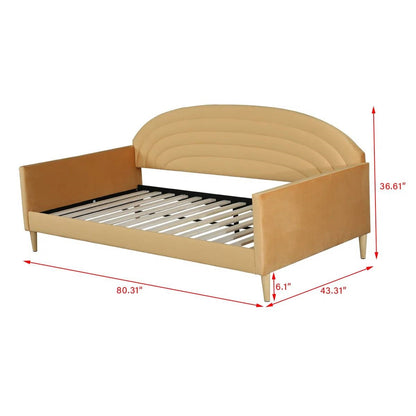 Twin size Mid-Century Modern Yellow Velvet Upholstered Daybed - - Bedroom > Bed Frames > Daybeds