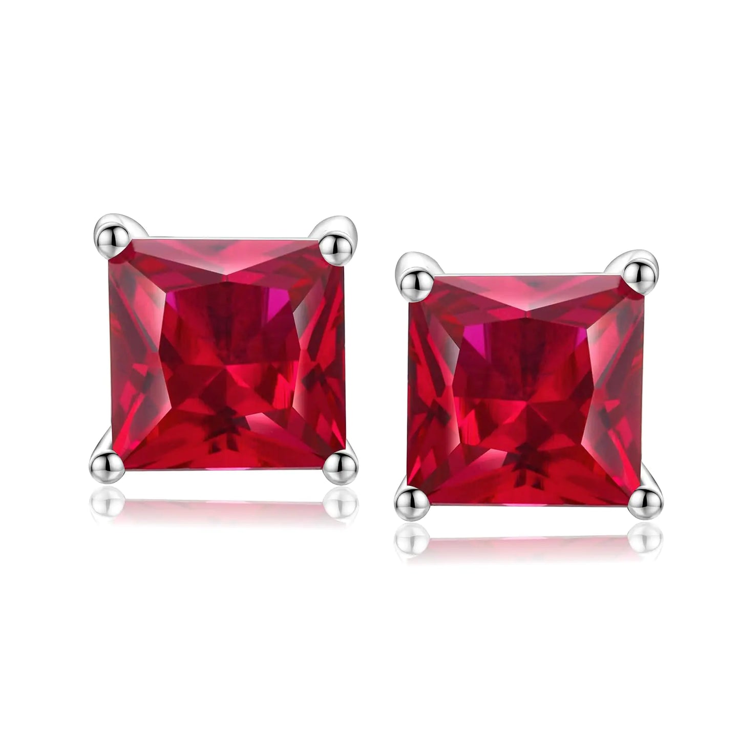 RANDES Red Stud Earrings Ruby Earring for Women 925 Sterling Silver July Birthstone Earrings Dainty Princess Cut Earrings Studs Kia Day Design