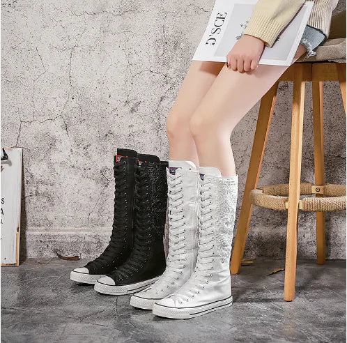 High-Top Canvas Boots for Women - - Shoes