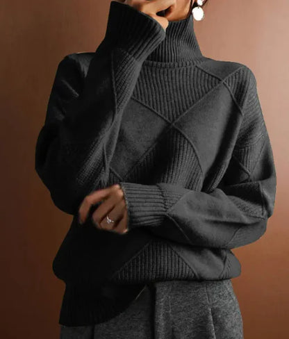 Loose High Collar Knitted Sweater Solid Color - Kia Day Design