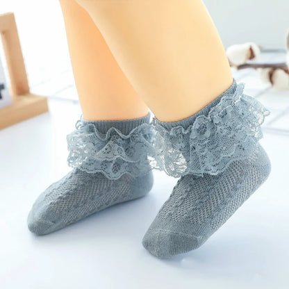 Girls Breathable Ruffled Lace Socks