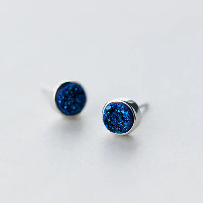Round Blue Crystal Stud Earrings - - earrings