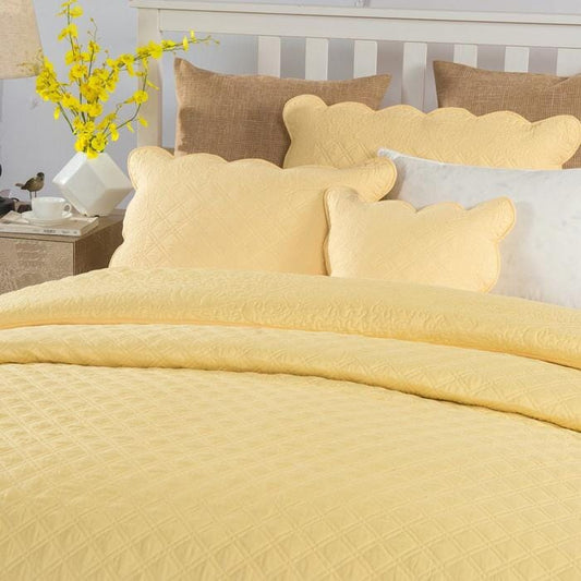 Tache Yellow Diamond Matelasse Scalloped Buttercup Puffs Cushion Covers / Euro Sham - - Euro Sham / Cushion Cover