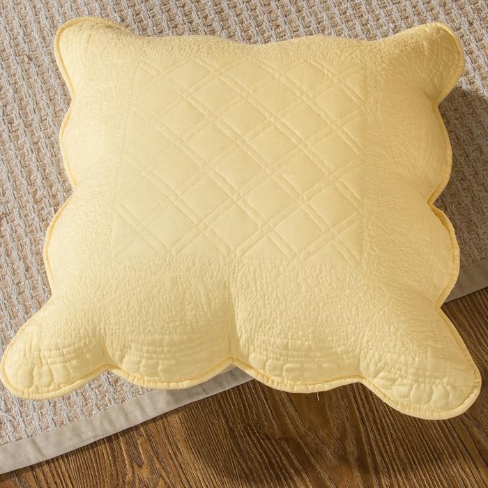 Tache Yellow Diamond Matelasse Scalloped Buttercup Puffs Cushion Covers / Euro Sham (YELLEMDES) - - Euro Sham / Cushion Cover