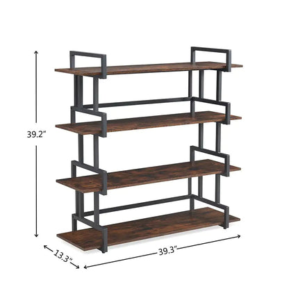 Industrial 4-tier Bookshelves, Metal And Wood Bookshelves, Open Widescreen Display Storage Bookshelves Kia Day Design