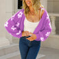 Loose Fit Short Knitted Flower Sweater with Lantern Sleeves - Kia Day Design