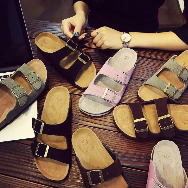 Genuine Leather Cork Sandals - - sandals