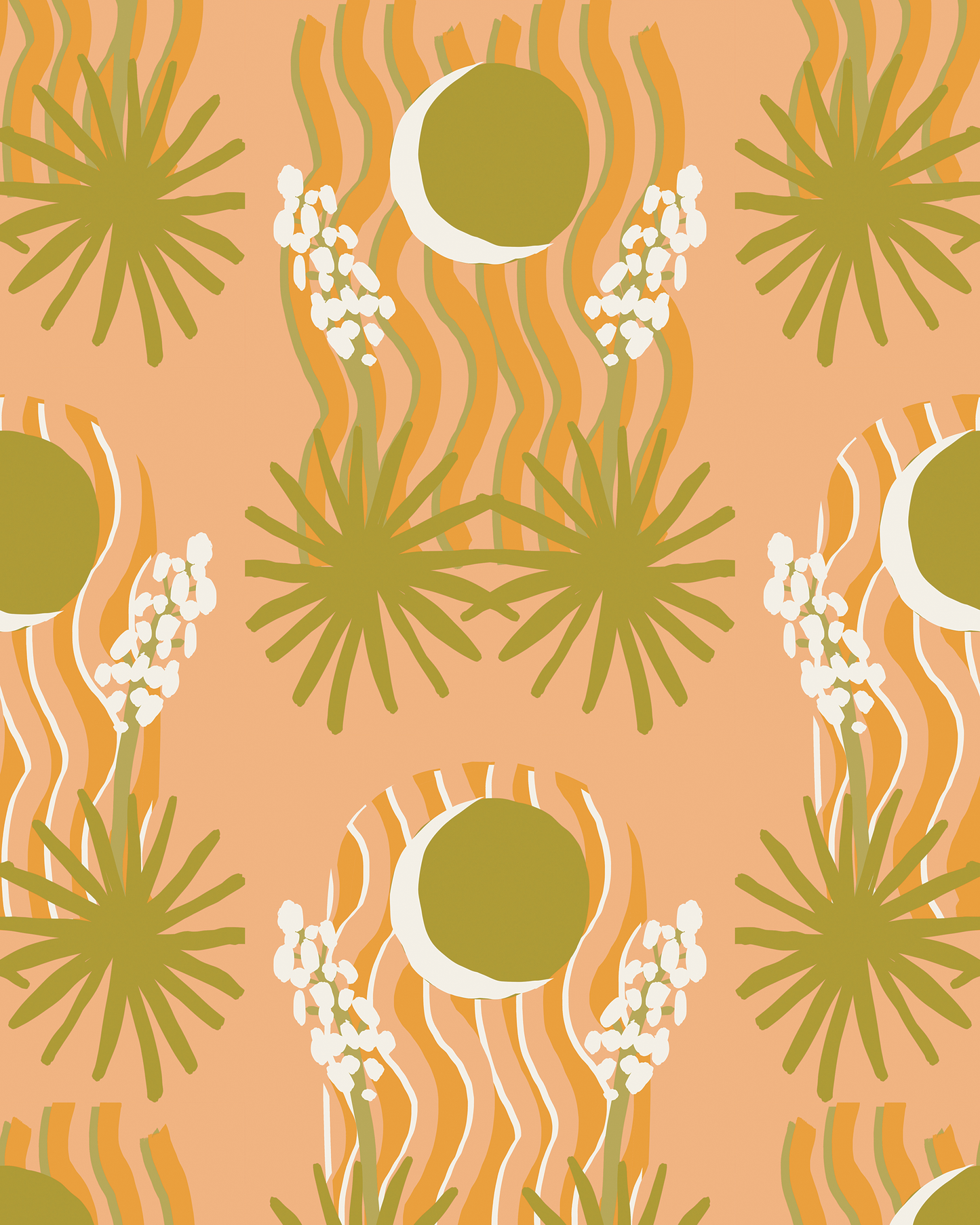 Yucca Moon Wallpaper, peach and green- Samantha Santana Creative- {{Product type}}