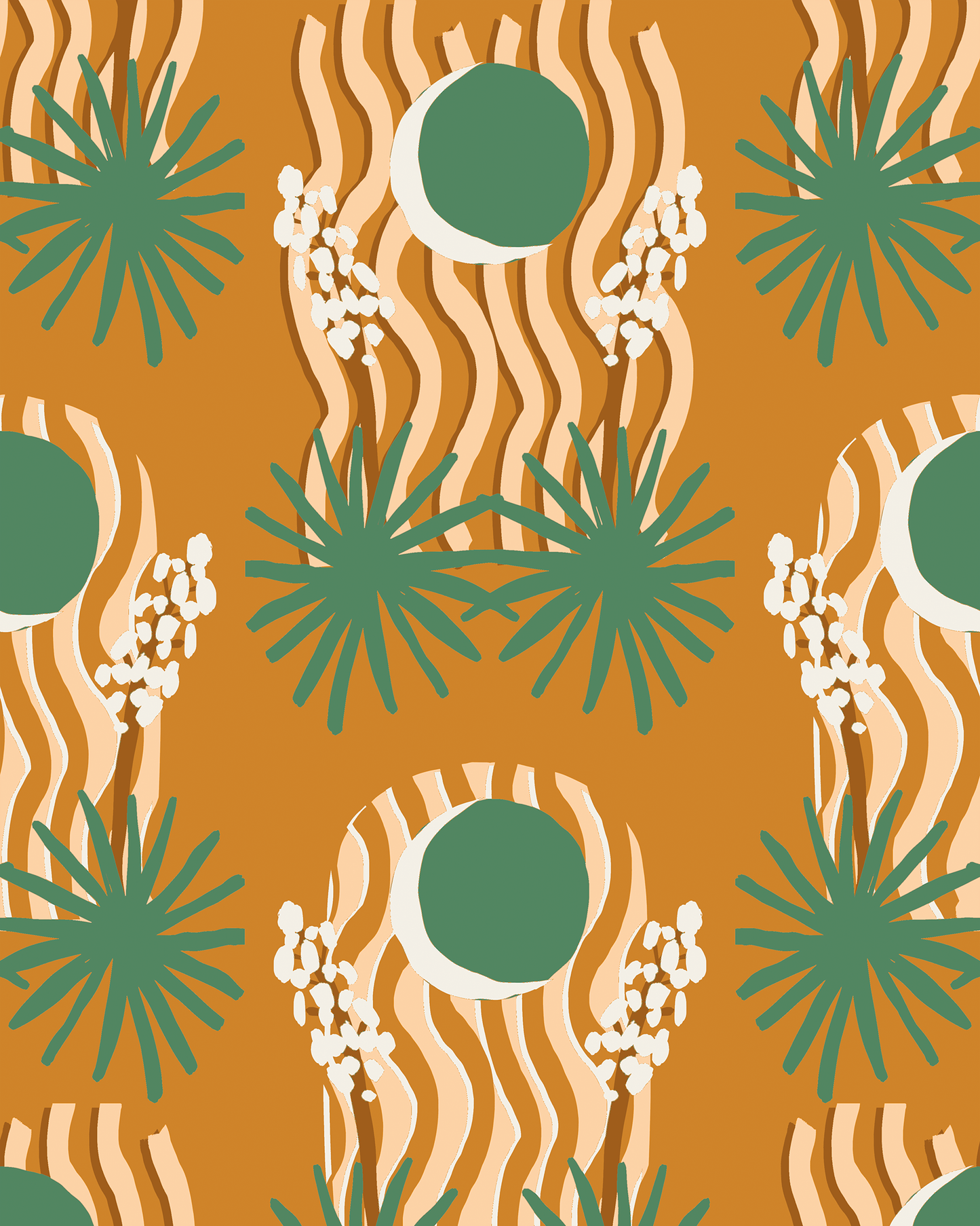 Yucca Moon Wallpaper, orange and green- Samantha Santana Creative- {{Product type}}