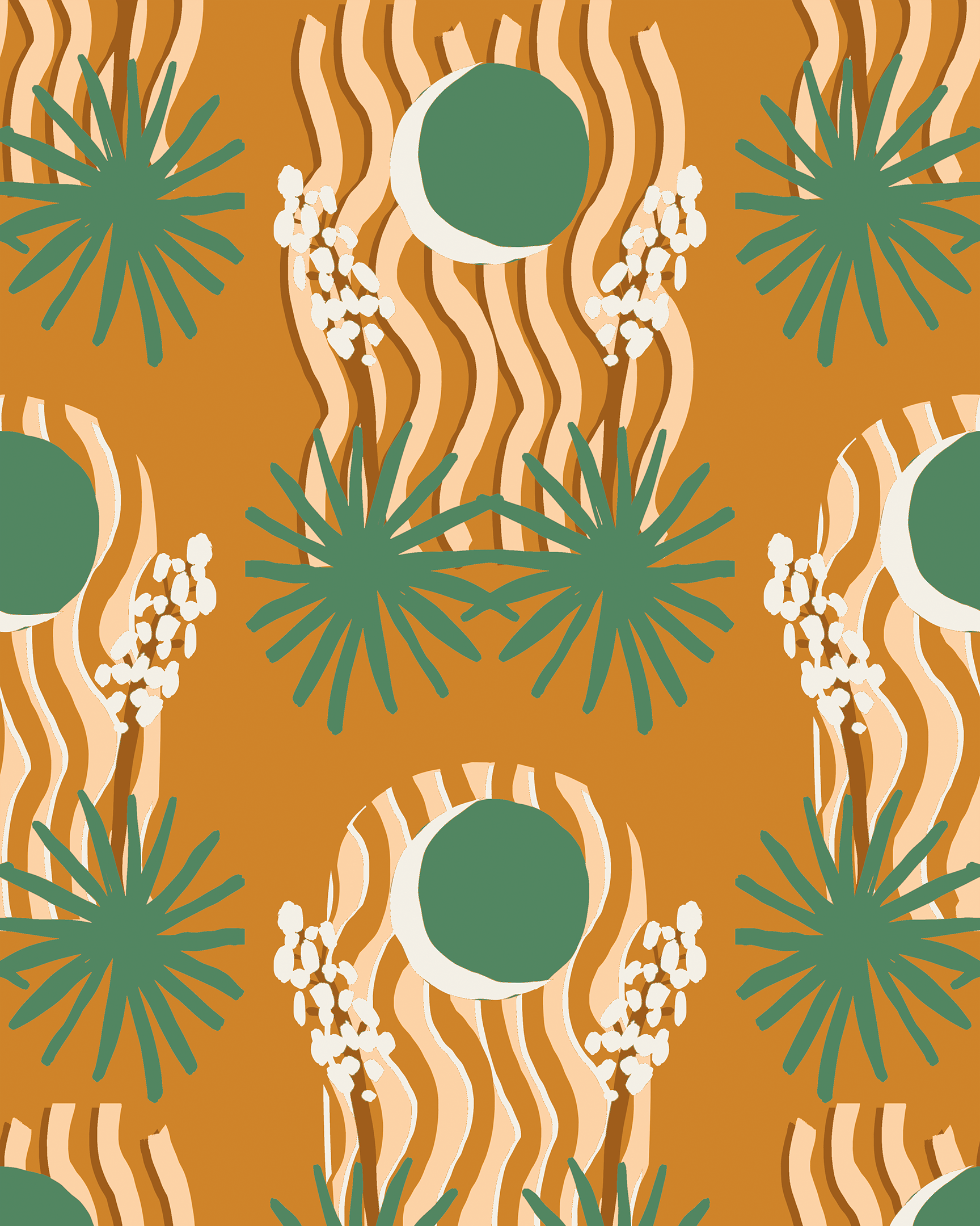 Yucca Moon Wallpaper, orange and green- Samantha Santana Creative- {{Product type}}