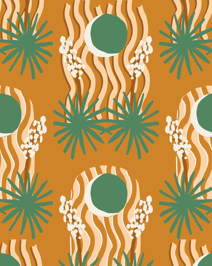 Yucca Moon Wallpaper, orange and green- Samantha Santana Creative- {{Product type}}
