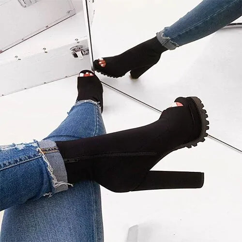 Zipped Open Toe Ankle Boots - - boots