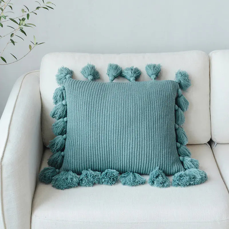 Solid Color Tassel Decorative Pillow for Home Decor Kia Day Design