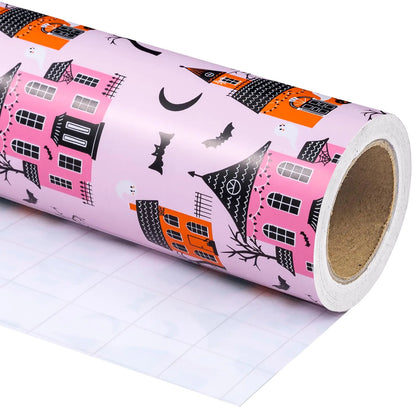 WRAPAHOLIC Halloween Wrapping Paper Roll - Mini Roll - 17 Inch x 33 Feet - Dark Magic Castle Design Perfect for Halloween Decorations Holiday Party Kia Day Design