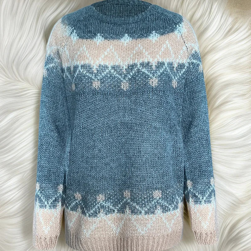 Color Block Mohair Chunky Knit Pullover Sweater