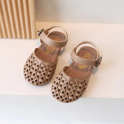 Little Girl Soft Pu Leather Sliders Khaki