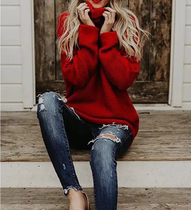 Women's Chunky Knit High Neck Sweater