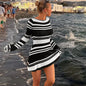 Striped Knitted Backless Sweater with Flare Sleeves - Kia Day Design