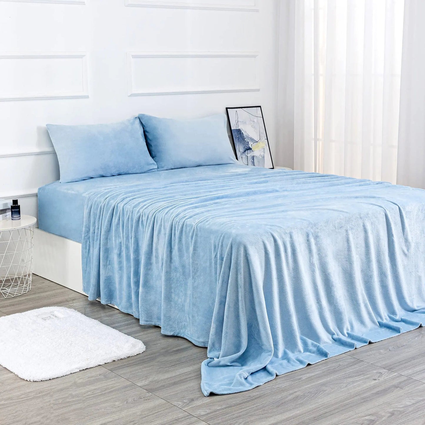 Blue Twin Size Micro Fleece Deep Pocket Bed Sheet Set - Kia Day Design