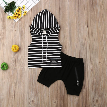 Toddler Boy Sleeveless Hooded Shirt and Pants