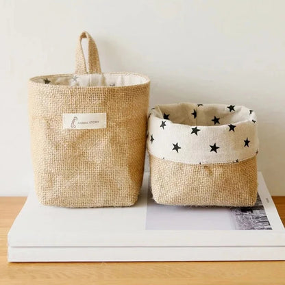 Cotton Linen Storage Basket Hanging Pocket Jute Bag Kia Day Design