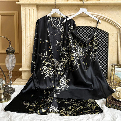 Printed Ice Silk Sling Nightgown - - nightgown