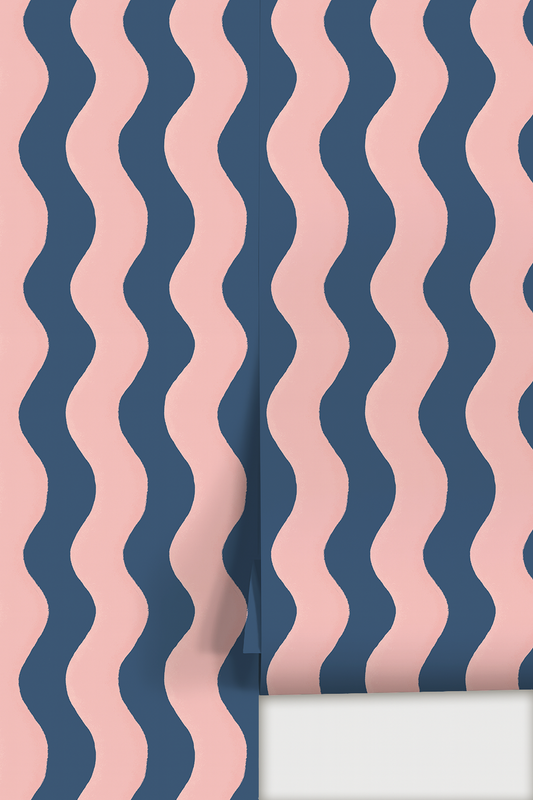 Ziggy Stripe Wallpaper, blue and pink - Peel & Stick LUXE - Wallpaper