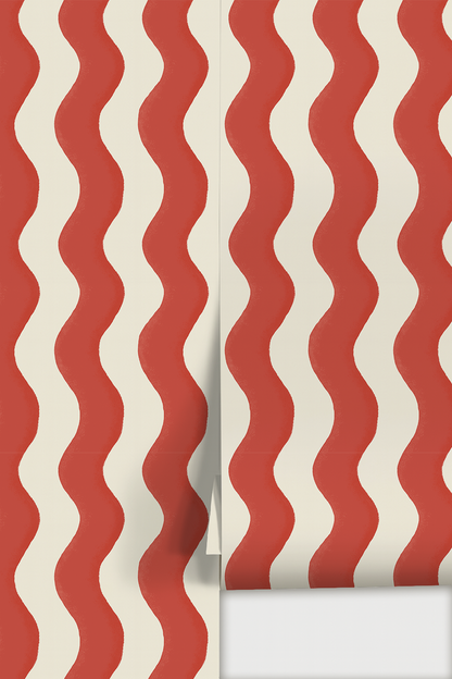 Ziggy Stripe Wallpaper, white and brick red- Samantha Santana Creative- {{Product type}}