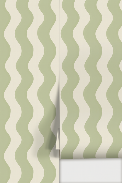 Ziggy Stripe Wallpaper, white and dusty lime- Samantha Santana Creative- {{Product type}}