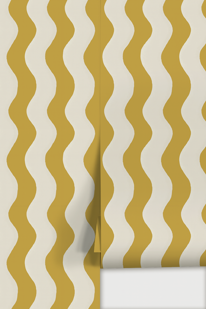 Ziggy Stripe Wallpaper, white and yellow- Samantha Santana Creative- {{Product type}}