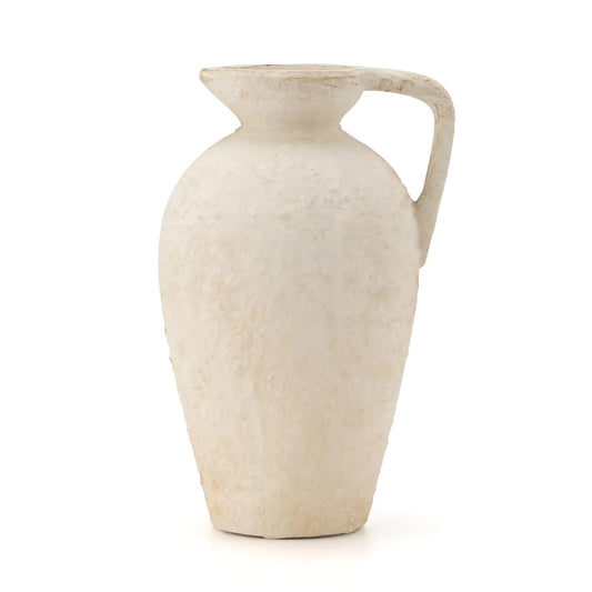 Off-White Large Ceramic Rustic Farmhouse Vase 9.25 inch Terracotta Vase with Handle - Kia Day Design