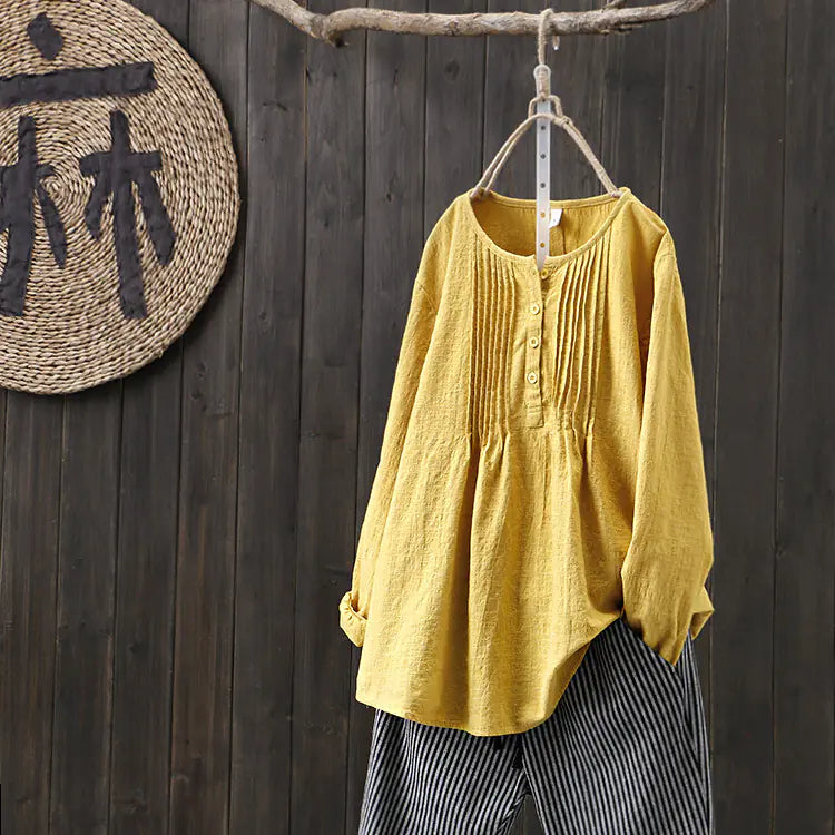 Vintage Style Solid Cotton Linen Top - Kia Day Design