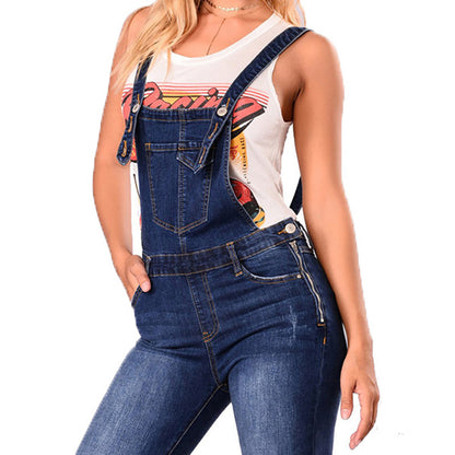 Womens Retro Cropped Jeans Coveralls - - coveralls