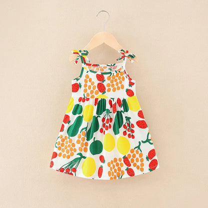 Summer Sleeveless Print Cotton Casual Dresses yellow green