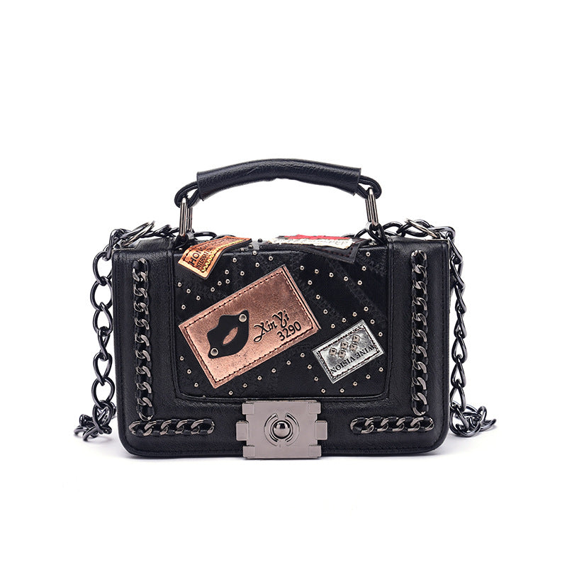 Badge Shoulder Bag Womens Tote with Chain - - Purse