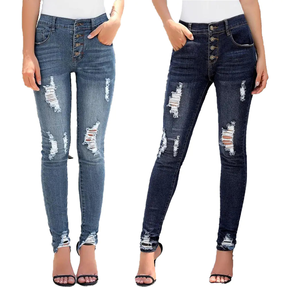 High Waist Low Cut Jeans with Button Detail - Kia Day Design