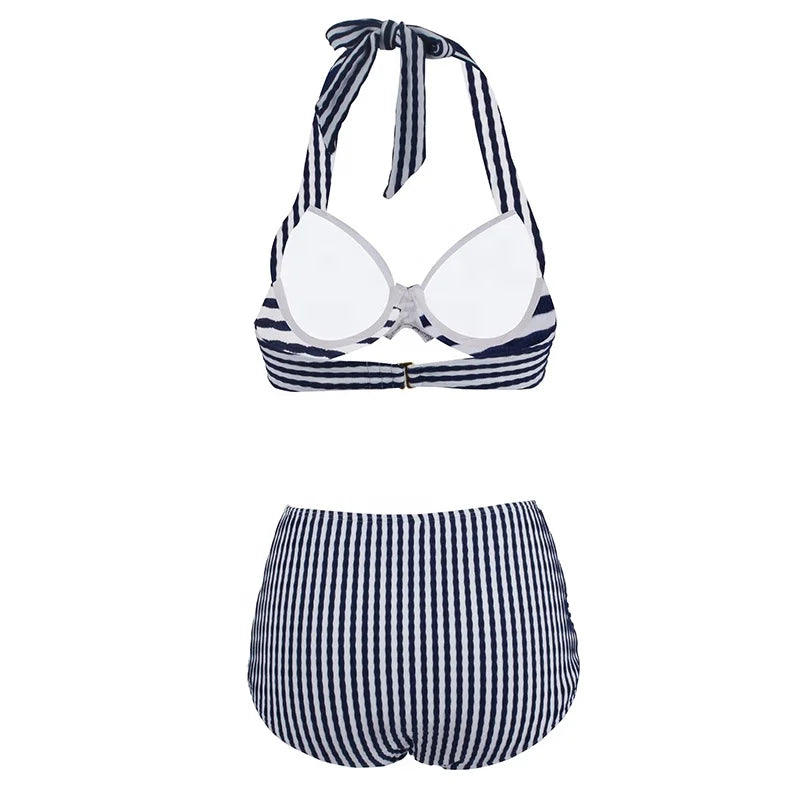 Jacquard High Waist Underwire Gathered Striped Swimwear Women's Bathing Suit