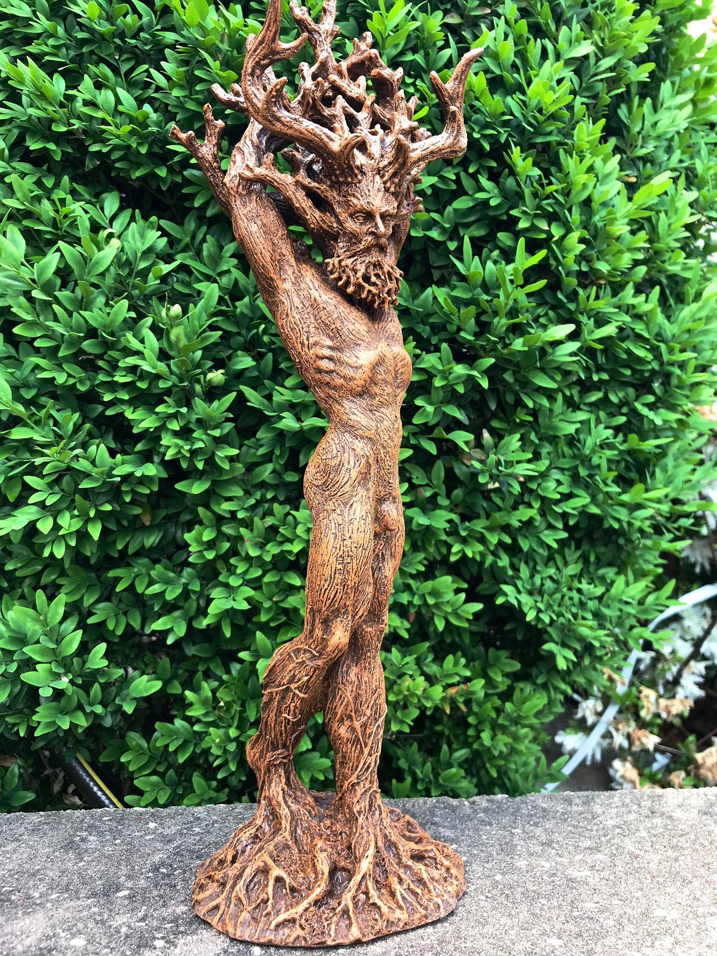 Green Man/ Cernunnos Hand Painted Resin Sculpture | Mythical Forest Creature Figurine | 15” Woodland God Altar Statue for Nature Lovers - -