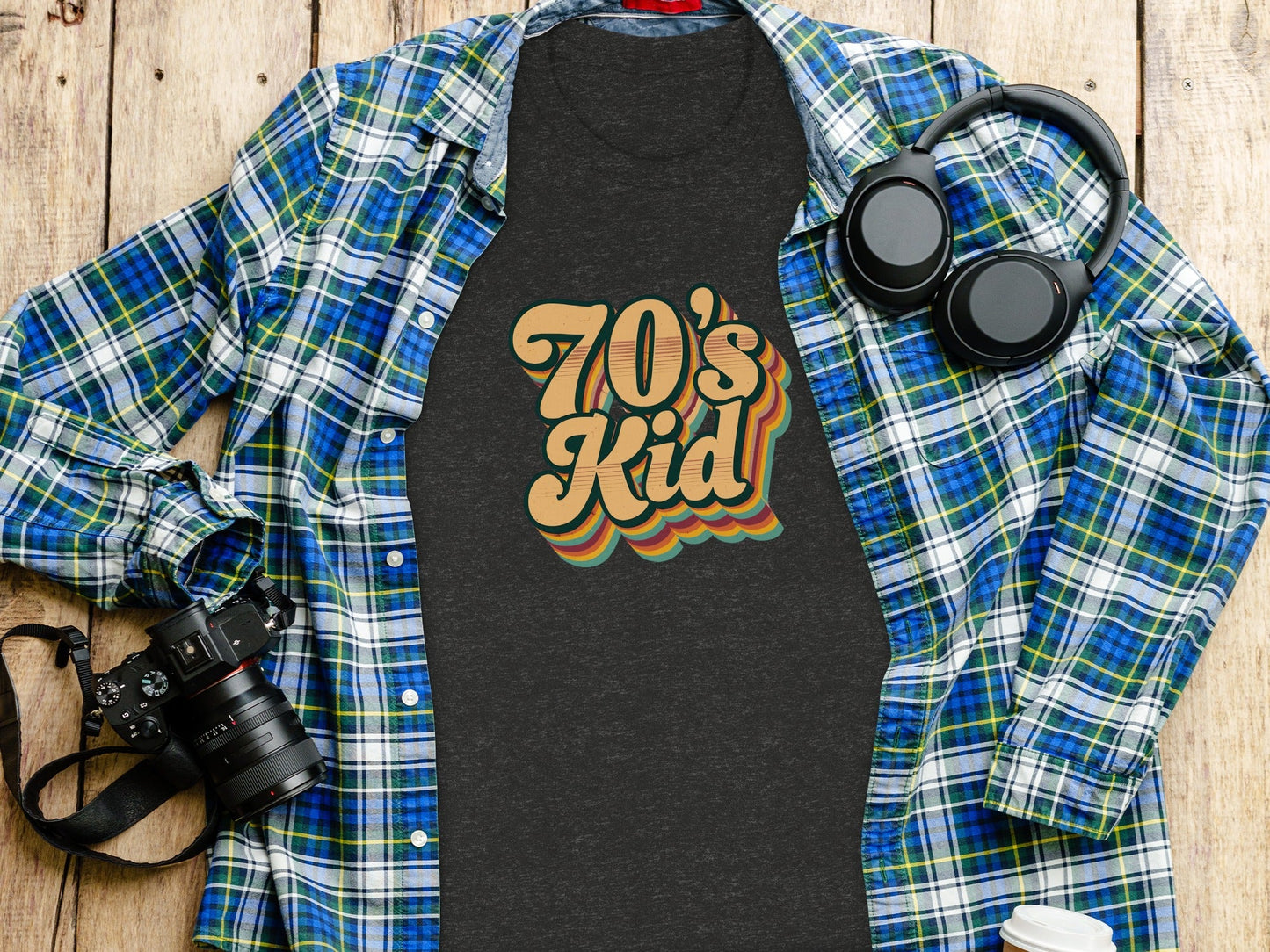 Retro Style 70s Kid With Colorful Layers T-Shirt