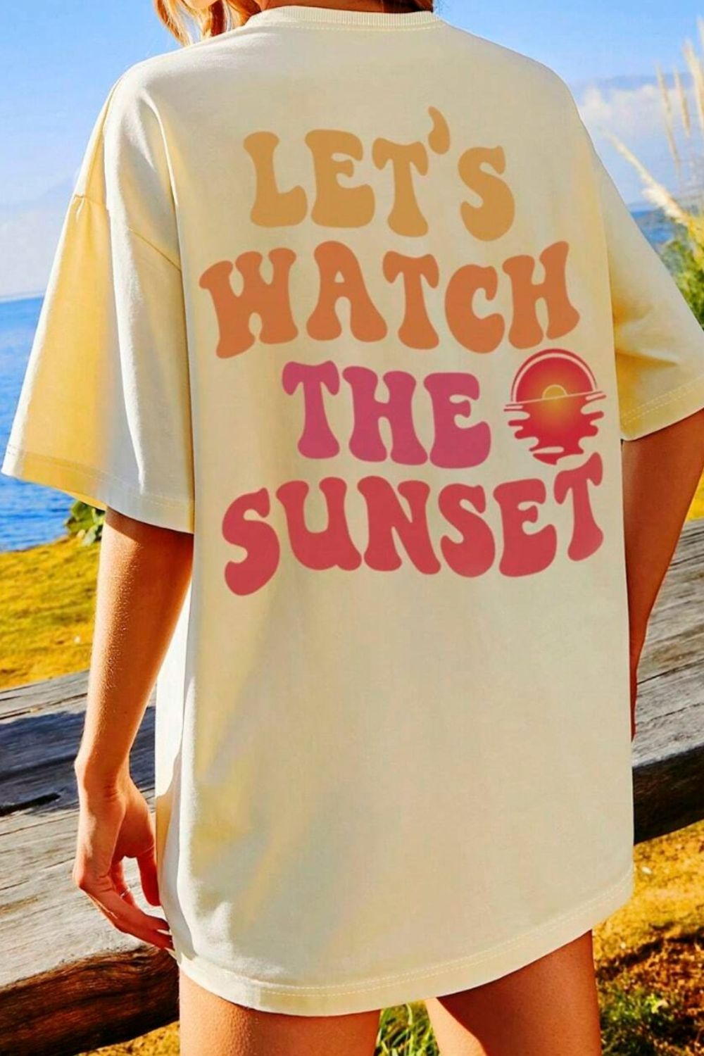 LET'S WATCH THE SUNSET Round Neck T-Shirt - - Clothing & Fashion