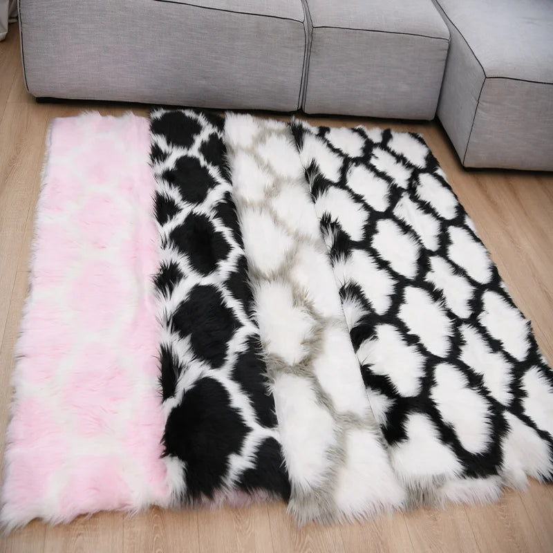 Faux Fur Rugs Modern Area Fluffy Rugs Geometric Living Room Carpets