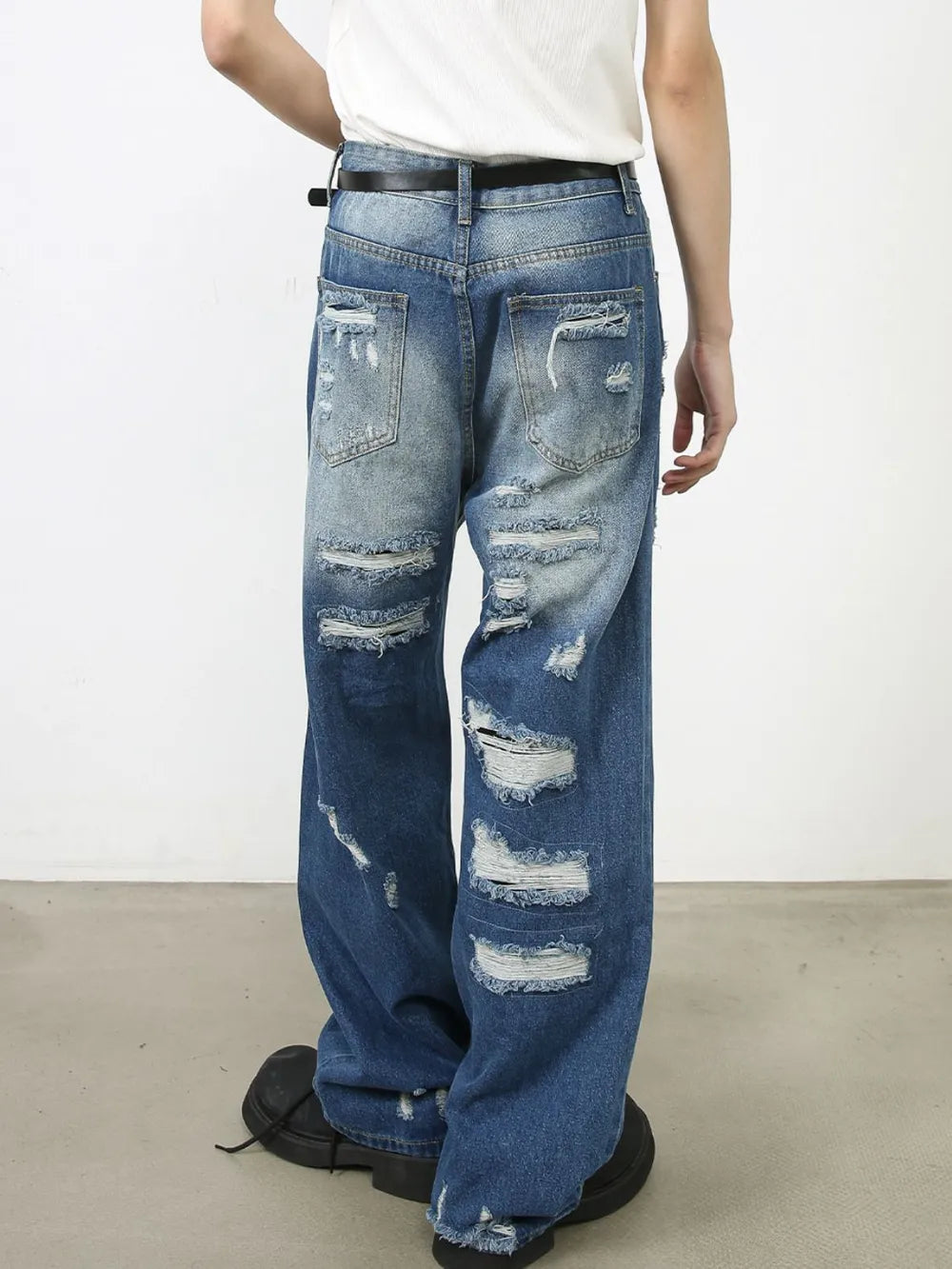 Men's Distressed Jeans with Pockets - -