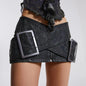Vintage Distressed Leather Cross Belt Miniskirt - Black L - skirt