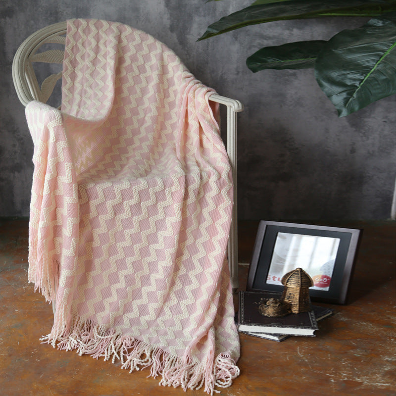 Geometric Knitted Chenille Throw Blanket - - Blankets