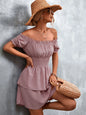 Ruffled Swiss Dot Off-Shoulder Dress - Dusty Pink -